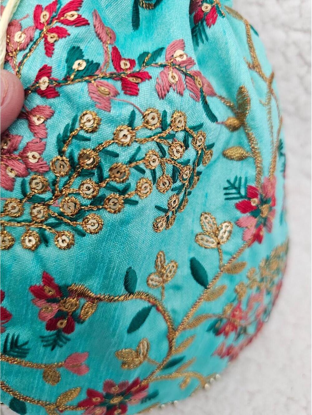 New Handmade Potli Bag Pouch Beads Embroidered Small Boho Multicolor 15.5 Long - Picture 11 of 13